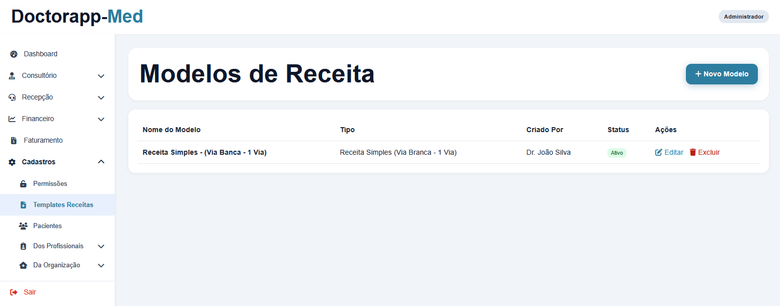 Configuração de Templates de Receita Médica