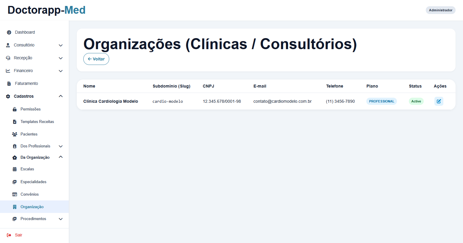 Configuração de Dados da Clínica